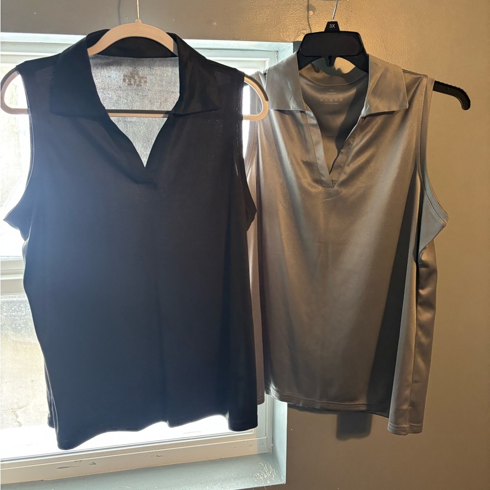 Source Unknown Sleeveless V-Neck Polo Top - Black and Silver
